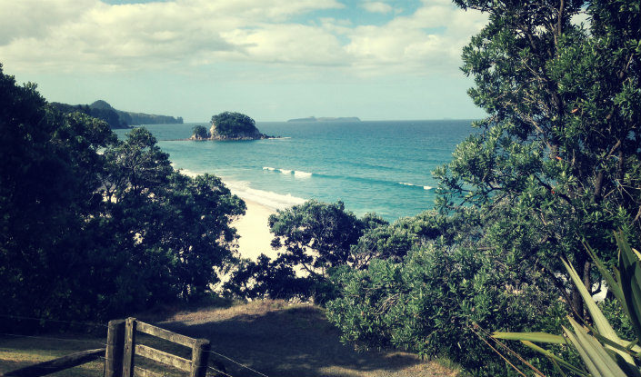 An image of Onemana beach in the coromandel